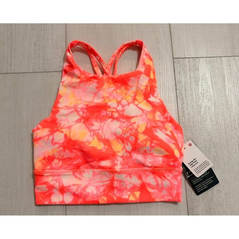 NWT Lululemon Energy Bra High Neck LongLine Pink Grapefruit Shibori Sz 2 $68